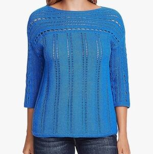 Vince Camuto Cotton Open Stitch Boat Neck Sweater, Royal Blue